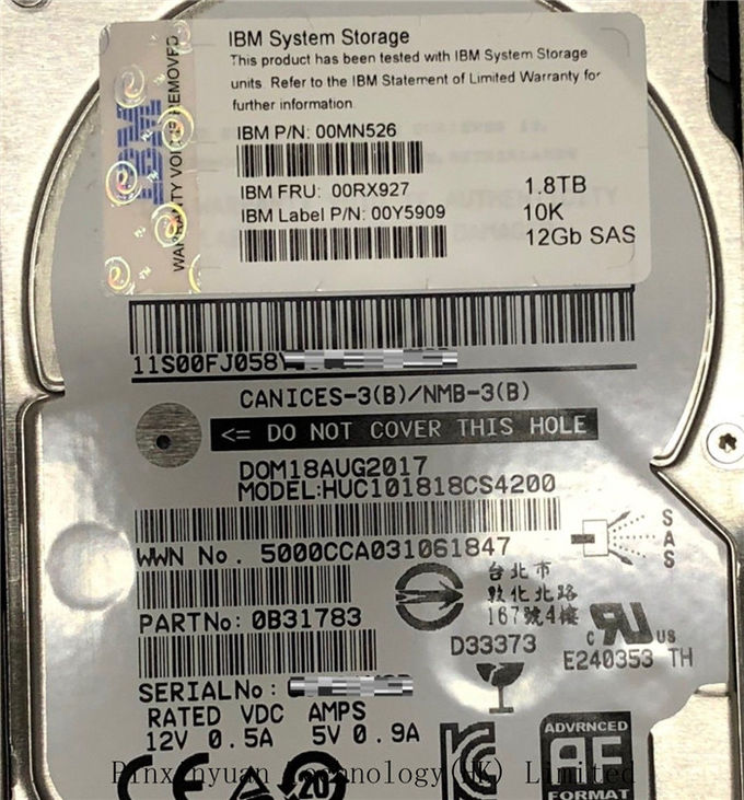 Disco rigido del server di IBM 00RX927 Sata, disco rigido HS HDD 00MN526 del server di 1.8TB 12GB SRS 2,5